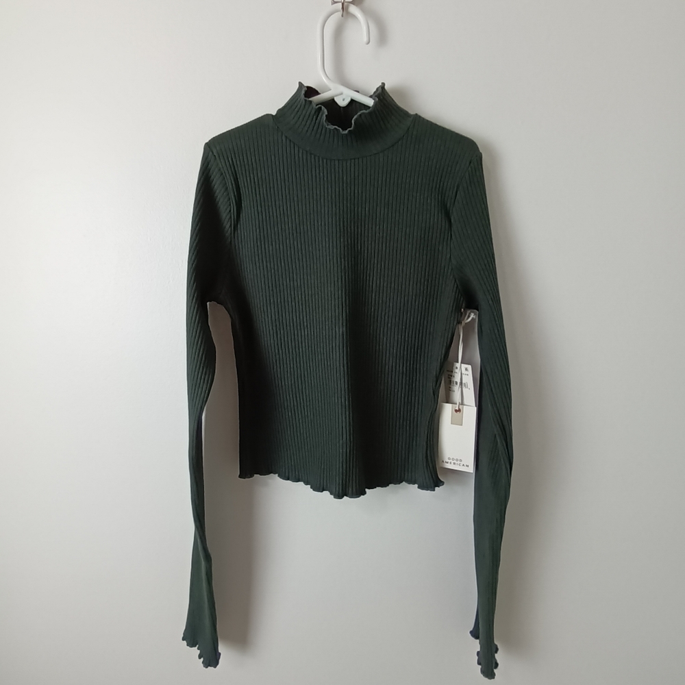 Good American Long Sleeve Rib Knit Mock Turtleneck Ink Size 0 XS